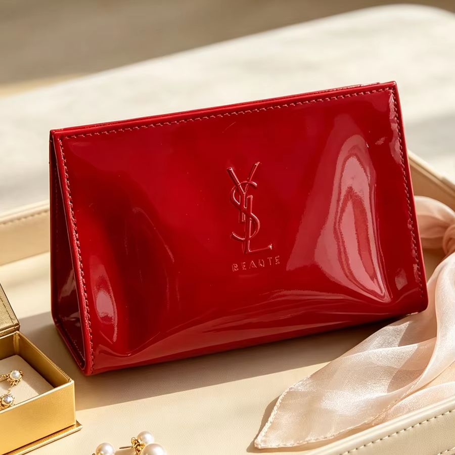Luxury Bags Ysl - YSL Rode Lakleren Cosmetiktas met Gepregeerd