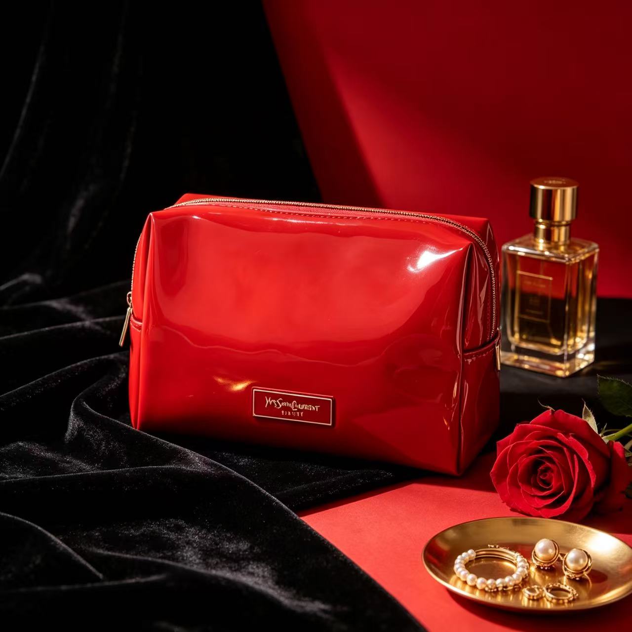 Luxury Bags Ysl - YSL BEAUTE Rode Kunstleren Make-up Tas,