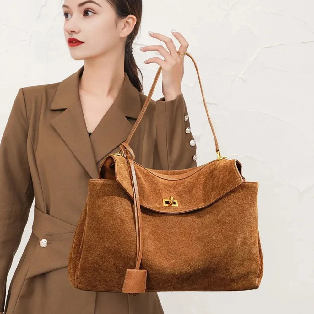 Luxury Tote Bags With Zipper - Herfst Winter Dames Suède Echt Lederen