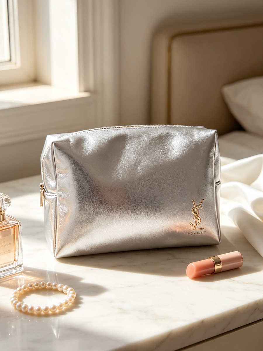 Luxury Bags Ysl - YSL Metallic Zilver Kunstleer Make-up Tas