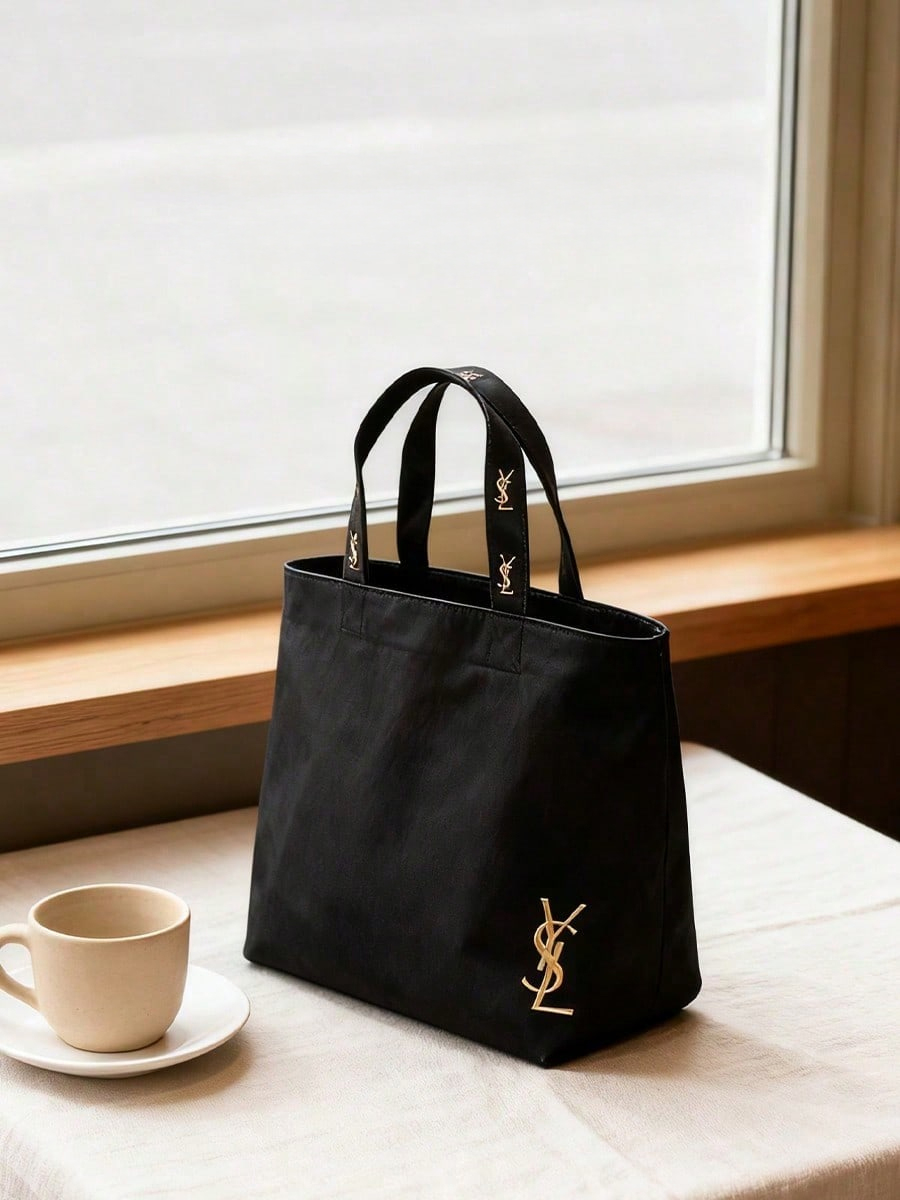 Luxury Bags Ysl - YSL Zwarte Borduurwerk Logo Canvas Tote